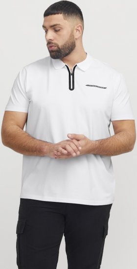 Jack & Jones Fusion Pique Zipper Polo Bright White - Polo-shirts für herren - Polo-Shirts für Herren in großen Größen