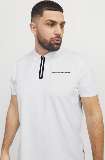 Jack & Jones Fusion Pique Zipper Polo Bright White - Polo-shirts für herren - Polo-Shirts für Herren in großen Größen