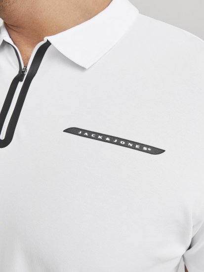 Jack & Jones Fusion Pique Zipper Polo Bright White - Polo-shirts für herren - Polo-Shirts für Herren in großen Größen