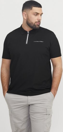 Jack & Jones Fusion Pique Zipper Polo Black - Polo-shirts für herren - Polo-Shirts für Herren in großen Größen