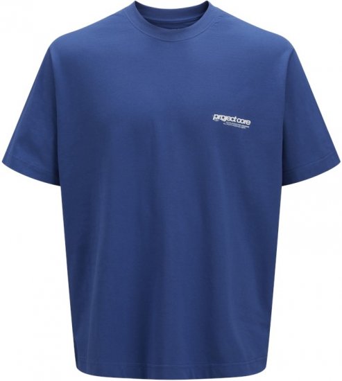 Jack & Jones Union Front & Back Print Crew Neck T-Shirt Beaucoup Blue - Herren-T-shirts - Herren-T-Shirts in großen Größen