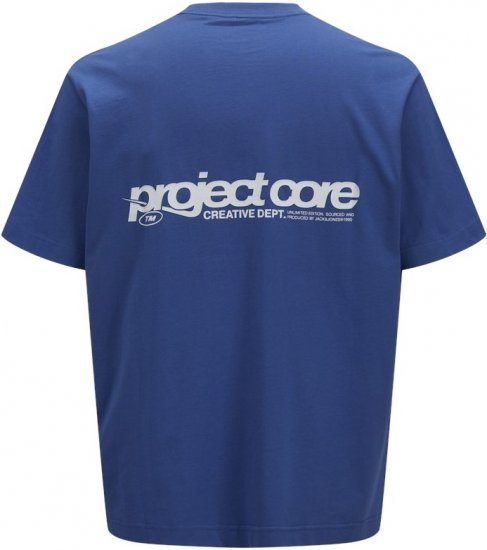 Jack & Jones Union Front & Back Print Crew Neck T-Shirt Beaucoup Blue - Herren-T-shirts - Herren-T-Shirts in großen Größen