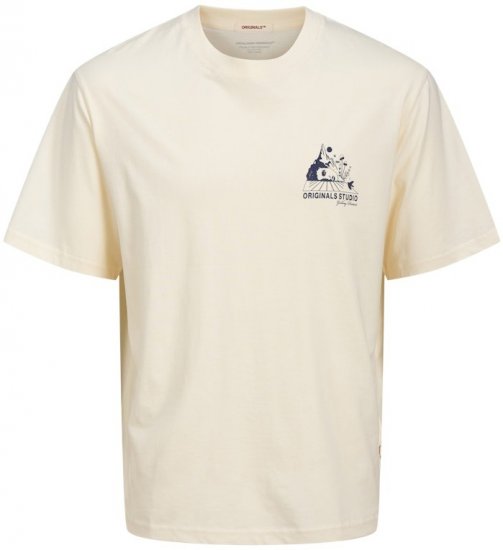 Jack & Jones Bellagio Collage Crew Neck T-Shirt Antique White - Herren-T-shirts - Herren-T-Shirts in großen Größen