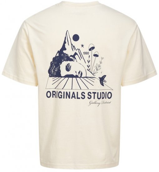 Jack & Jones Bellagio Collage Crew Neck T-Shirt Antique White - Herren-T-shirts - Herren-T-Shirts in großen Größen