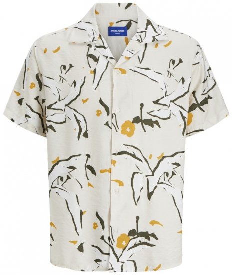 Jack & Jones Vira Marshall AOP Short Sleeve Shirt Buttercream - Herrenhemden in großen Größen - Herrenhemden in großen Größen