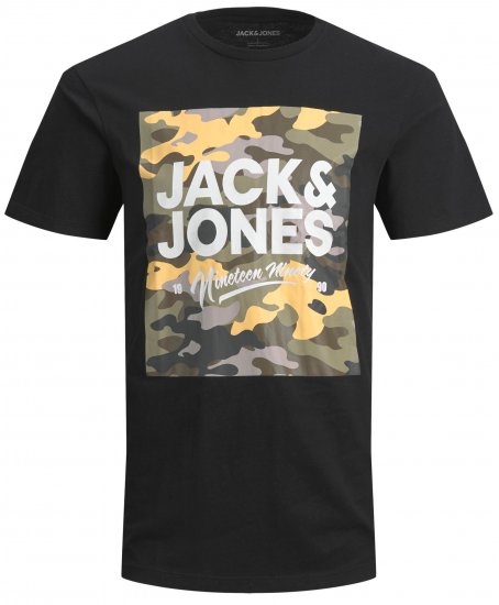 Jack & Jones JJPETE SHAPE Camo Print T-Shirt Black - Herren-T-shirts - Herren-T-Shirts in großen Größen
