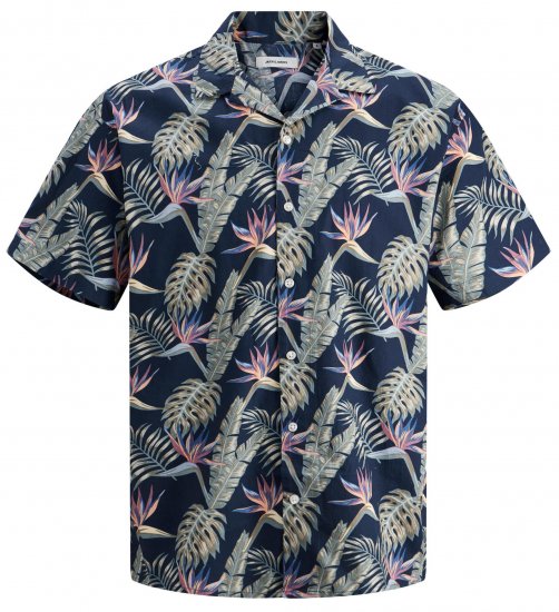 Jack & Jones JJCOASTAL RESORT Floral Shirt Navy - Herrenhemden - Herrenhemden in großen Größen