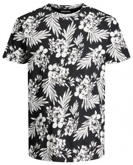 Jack & Jones JJCOASTAL AOP T-Shirt Black - Herren-T-shirts - Herren-T-Shirts in großen Größen
