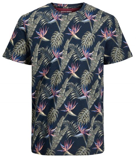 Jack & Jones JJCOASTAL AOP T-Shirt Navy - Herren-T-shirts - Herren-T-Shirts in großen Größen