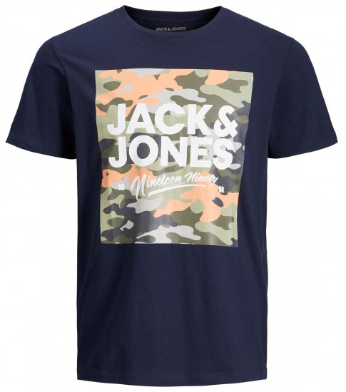 Jack & Jones JJPETE SHAPE Camo Print T-Shirt Navy - Herren-T-shirts - Herren-T-Shirts in großen Größen