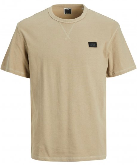 Jack & Jones JCOCLASSIC WAFFLE BADGE TEE Beige - Herren-T-shirts - Herren-T-Shirts in großen Größen