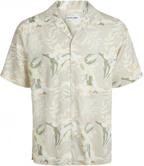 Jack & Jones JEFF FLORAL AOP RESORT Short Sleeve SHIRT Light Grey - Herrenhemden - Herrenhemden in großen Größen