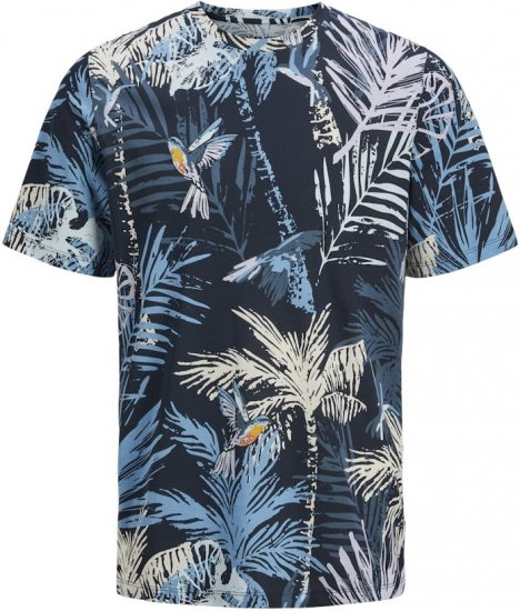 Jack & Jones Hawaii AOP Crew Neck T-Shirt Blue - Herren-T-shirts - Herren-T-Shirts in großen Größen