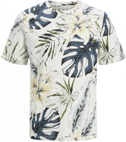 Jack & Jones Hawaii AOP Crew Neck T-Shirt White - Herren-T-shirts - Herren-T-Shirts in großen Größen