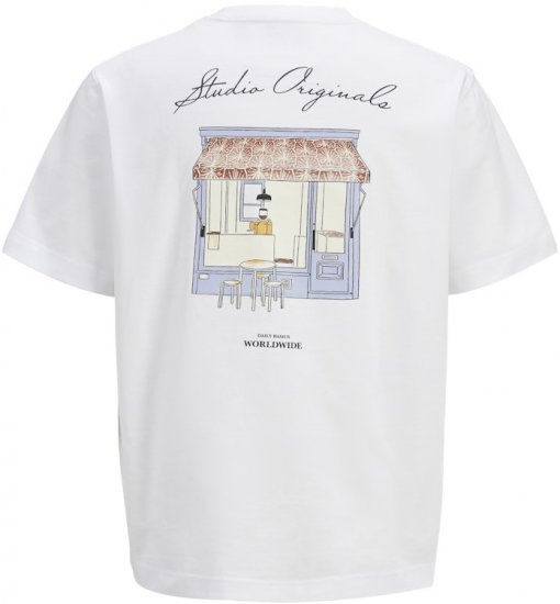 Jack & Jones Lington Back And Front Print Crew Neck T-Shirt Bright White - Herren-T-shirts - Herren-T-Shirts in großen Größen