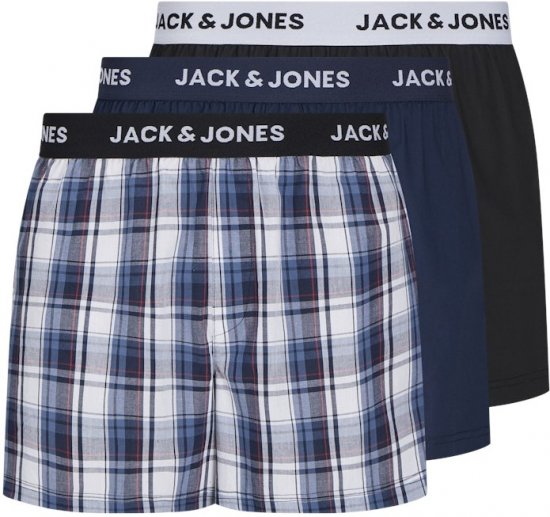 Jack & Jones Saigon Blue/Red Check Woven Boxers 3-Pack Navy Blazer - Herrenunterwäsche & bademode - Herrenunterwäsche & Bademode in großen Größen