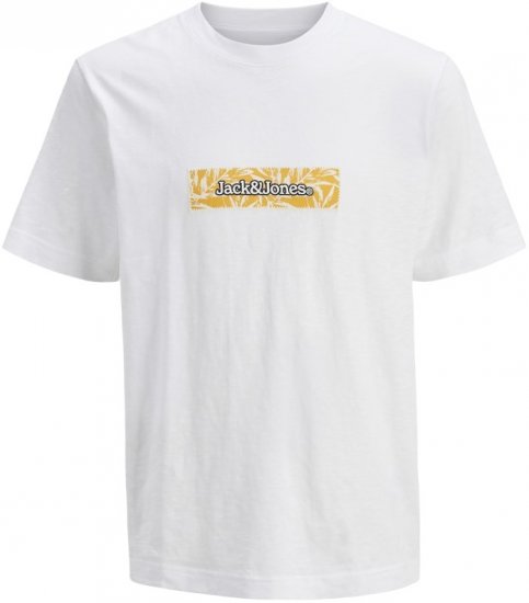 Jack & Jones Split Branding AOP Crew Neck T-Shirt Bright White - Herren-T-shirts - Herren-T-Shirts in großen Größen