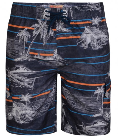 Kam Jeans Palm Print Swim Shorts Charcoal - Herrenunterwäsche & Bademode in großen Größen - Herrenunterwäsche & Bademode in großen Größen
