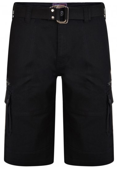 Kam Jeans 343 Cargo Stretch Shorts with Belt Black - Herrenshorts in großen Größen - Herrenshorts in großen Größen