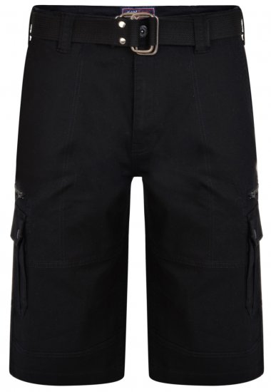 Kam Jeans 343 Cargo Stretch Shorts with Belt Black - Herrenshorts - Herrenshorts in großen Größen