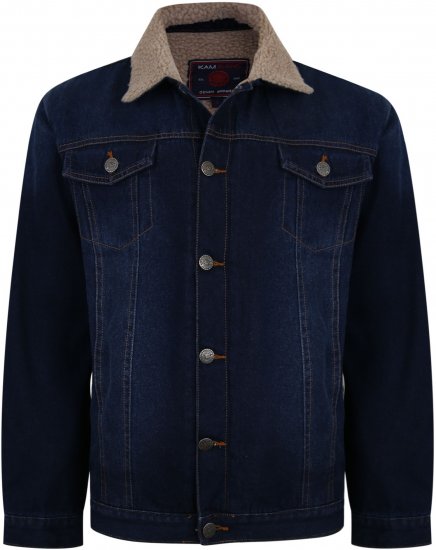 Kam Jeans 406 Sherpa Lined Denim Jacket Dark Used TALL SIZES - HERRENBEKLEIDUNG MT-6XLT - Langgrößen für Herren