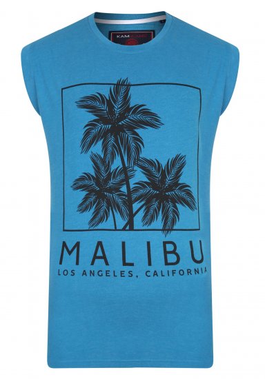 Kam Jeans Malibu Sleeveless Turk Blue - Herren-T-shirts - Herren-T-Shirts in großen Größen