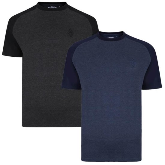 Kam Jeans 5314 Raglan T-Shirt Charcoal/Insignia Twin Pack - Herren-T-Shirts in großen Größen - Herren-T-Shirts in großen Größen