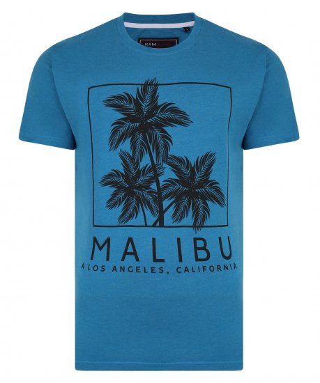 Kam Jeans Malibu Crew Neck Tee Turk Blue - Herren-T-shirts - Herren-T-Shirts in großen Größen