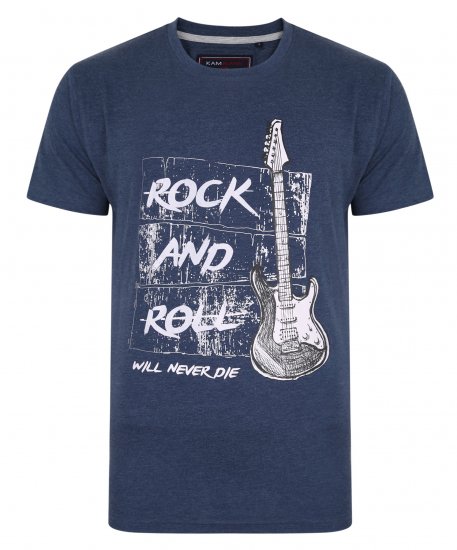Kam Jeans 5338 Rock And Roll Tee Blue - Herren-T-shirts - Herren-T-Shirts in großen Größen