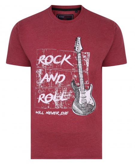 Kam Jeans 5338 Rock And Roll Tee Wine - Herren-T-shirts - Herren-T-Shirts in großen Größen