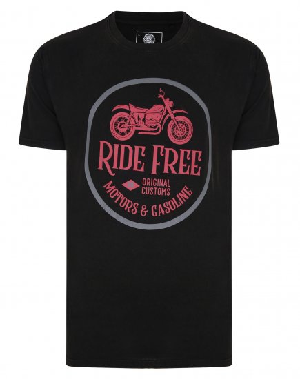 Kam Jeans Ride Free Crew Neck T-Shirt Black - Herren-T-shirts - Herren-T-Shirts in großen Größen