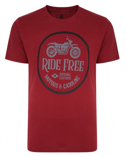 Kam Jeans Ride Free Crew Neck T-Shirt Wine - Herren-T-shirts - Herren-T-Shirts in großen Größen