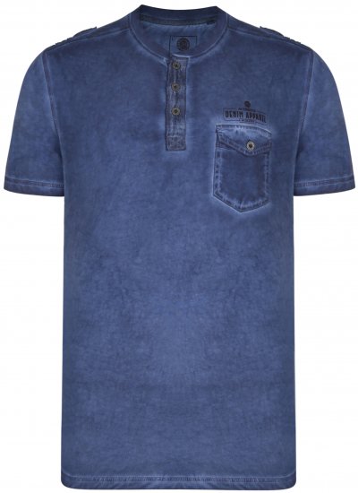 Kam Jeans 5343 Grandad collar T-shirt Indigo - Herren-T-shirts - Herren-T-Shirts in großen Größen