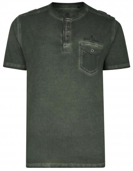 Kam Jeans 5343 Grandad Collar Fashion Tee khaki - Herren-T-shirts - Herren-T-Shirts in großen Größen