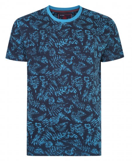 Kam Jeans 5345 Leaf Tee Blue - Herren-T-shirts - Herren-T-Shirts in großen Größen