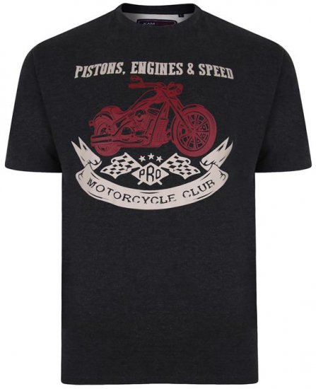 Kam Jeans 5351 Piston Motors Club T-shirt Charcoal - Herren-T-shirts - Herren-T-Shirts in großen Größen