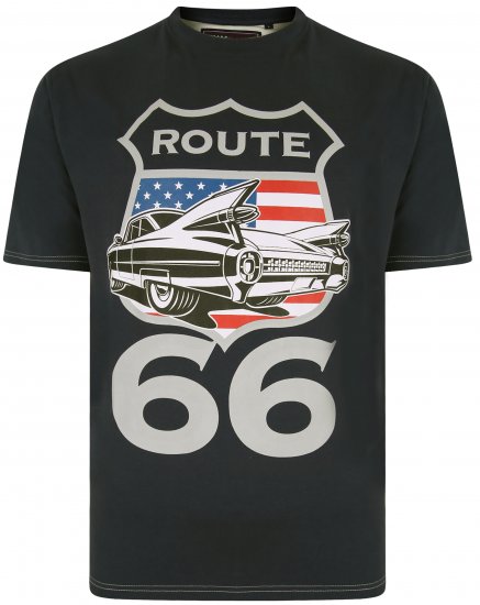 Kam Jeans 5353 Route 66 Print T-shirt Black - Herren-T-shirts - Herren-T-Shirts in großen Größen