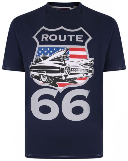 Kam Jeans 5353 Route 66 Print T-shirt Indigo - Herren-T-shirts - Herren-T-Shirts in großen Größen