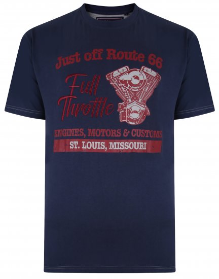 Kam Jeans 5354 Full Throttle Print T-shirt Indigo - Herren-T-shirts - Herren-T-Shirts in großen Größen