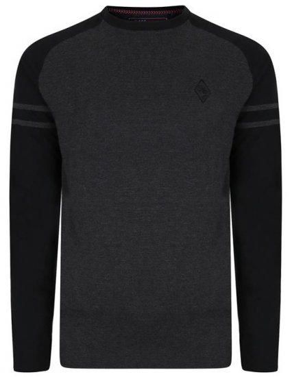 Kam Jeans 5359 LS Raglan Baseball Top Charcoal - Herren-T-shirts - Herren-T-Shirts in großen Größen