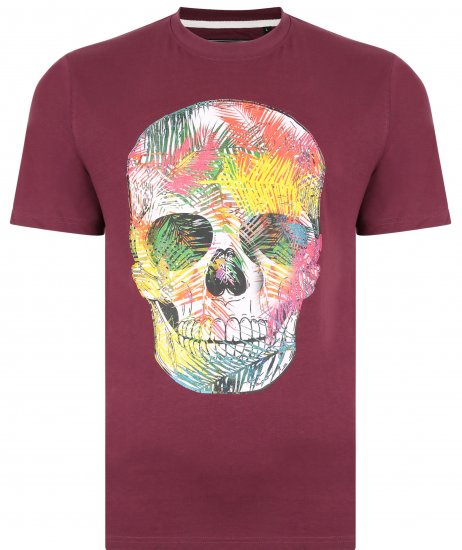 Kam Jeans 5375 Coloured Skull Print T-shirt Plum - Herren-T-shirts - Herren-T-Shirts in großen Größen