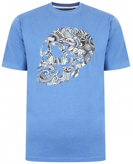 Kam Jeans 5376 Music Skull Print Tee Blue - Herren-T-shirts - Herren-T-Shirts in großen Größen