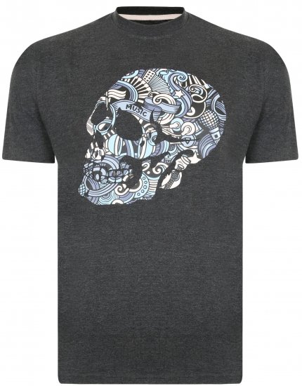 Kam Jeans 5376 Music Skull Print Tee Charcoal - Herren-T-Shirts in großen Größen - Herren-T-Shirts in großen Größen