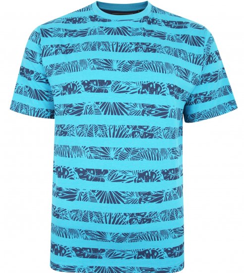Kam Jeans 5380 Stripe Floral T-shirt Turk Blue - Herren-T-shirts - Herren-T-Shirts in großen Größen