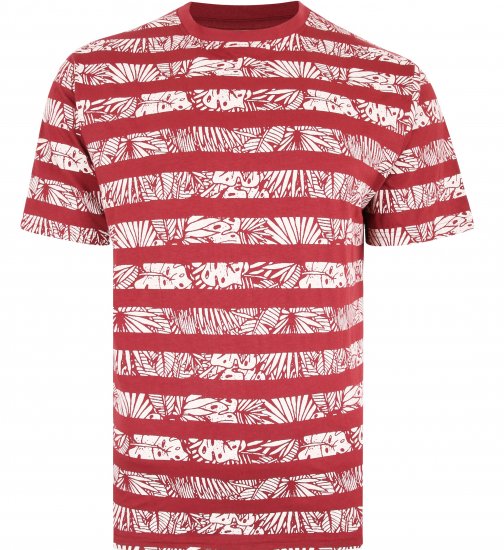 Kam Jeans 5380 Stripe Floral T-shirt Burgundy - Herren-T-shirts - Herren-T-Shirts in großen Größen