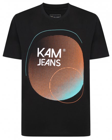 Kam Jeans 5383 Kam Logo Printed Tee Black - Herren-T-shirts - Herren-T-Shirts in großen Größen