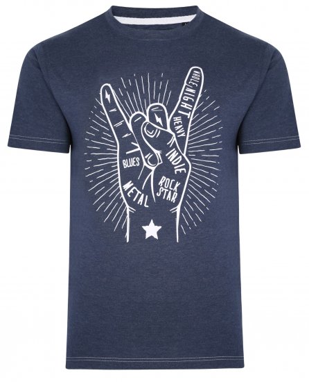 Kam Jeans 5390 Rock Star Print T-Shirt Indigo - Herren-T-shirts - Herren-T-Shirts in großen Größen