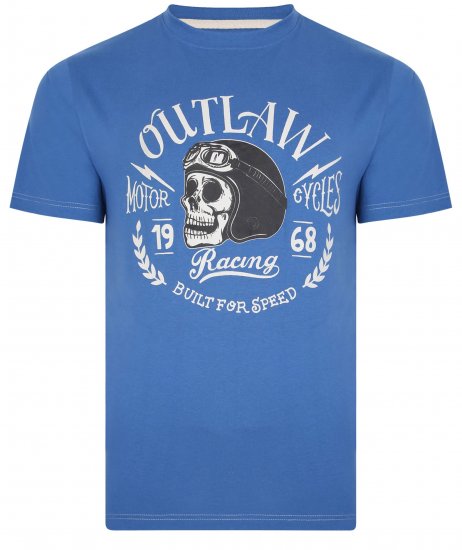 Kam Jeans 5391 Outlaws Skull Print T-Shirt Blue - Herren-T-Shirts in großen Größen - Herren-T-Shirts in großen Größen