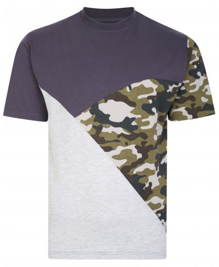 Kam Jeans 5394 Cut & Saw Camo Panel T-Shirt Charcoal - Herren-T-shirts - Herren-T-Shirts in großen Größen