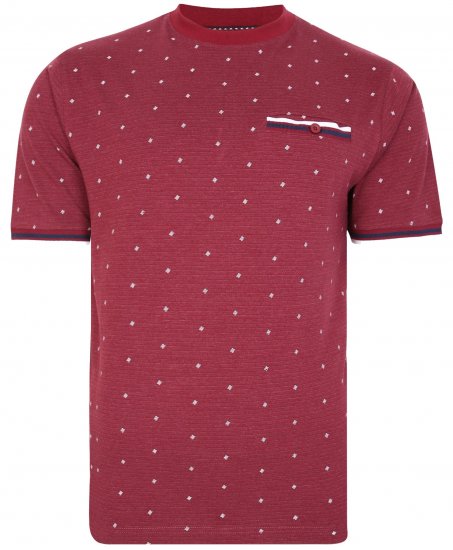 Kam Jeans 5396 Drop Needle Jersey Tee With Dobby Print Burgundy - Herren-T-shirts - Herren-T-Shirts in großen Größen